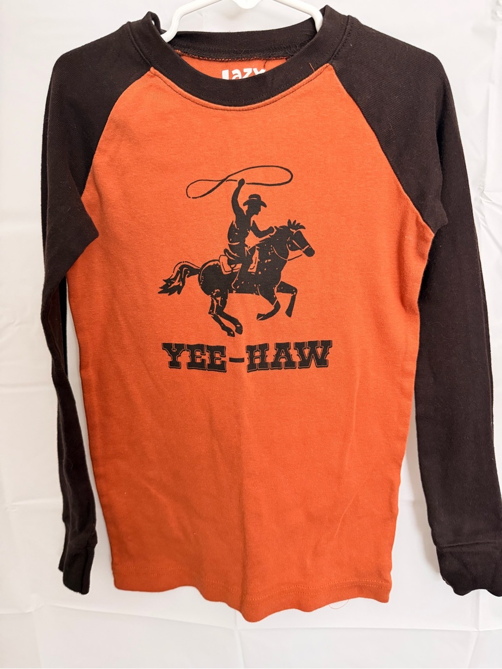Lazy One Orange & Black Kids Long Sleeve Cowboy Tee